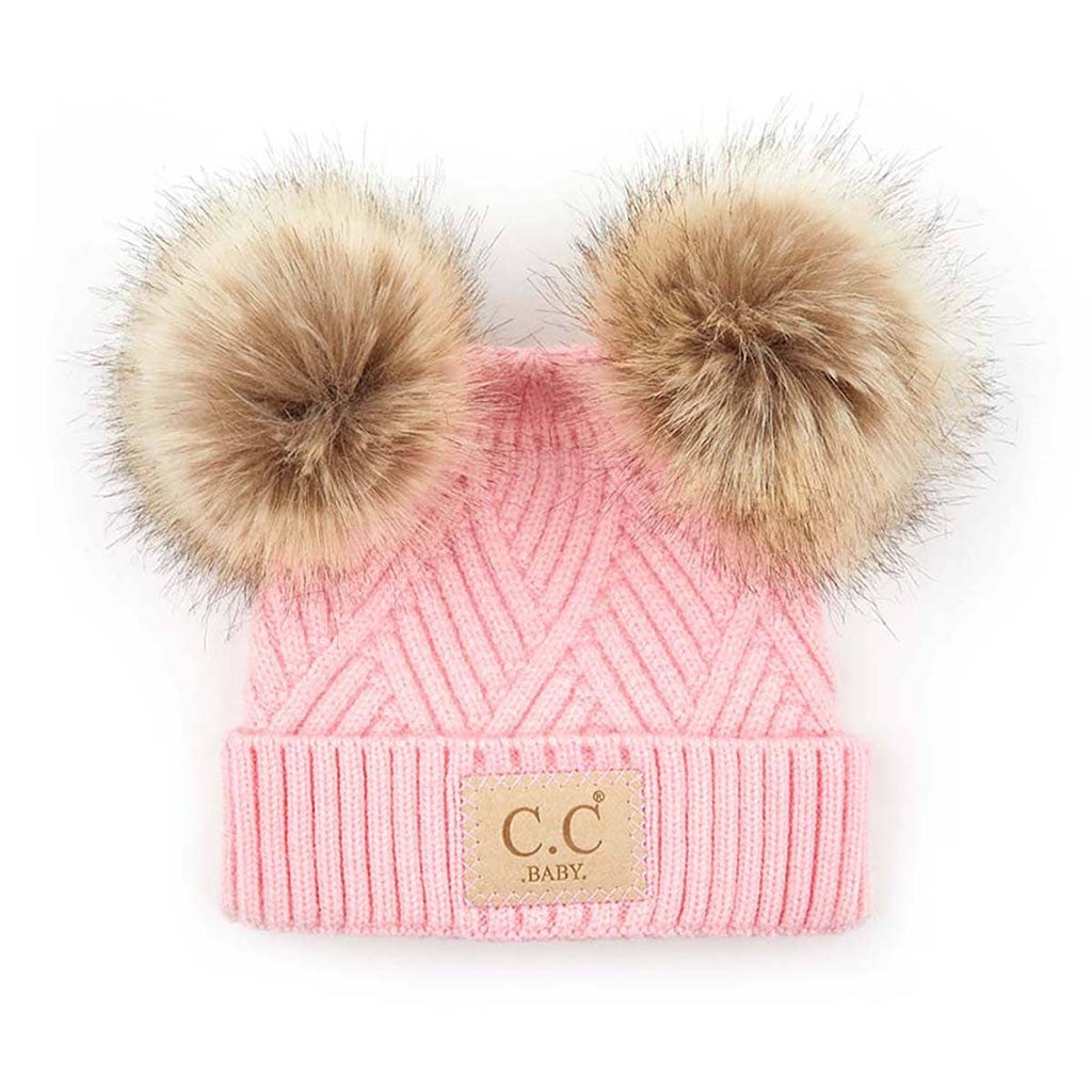 CC Baby Double Pom Criss-Cross Kids Beanie BABY-2060POMPOM