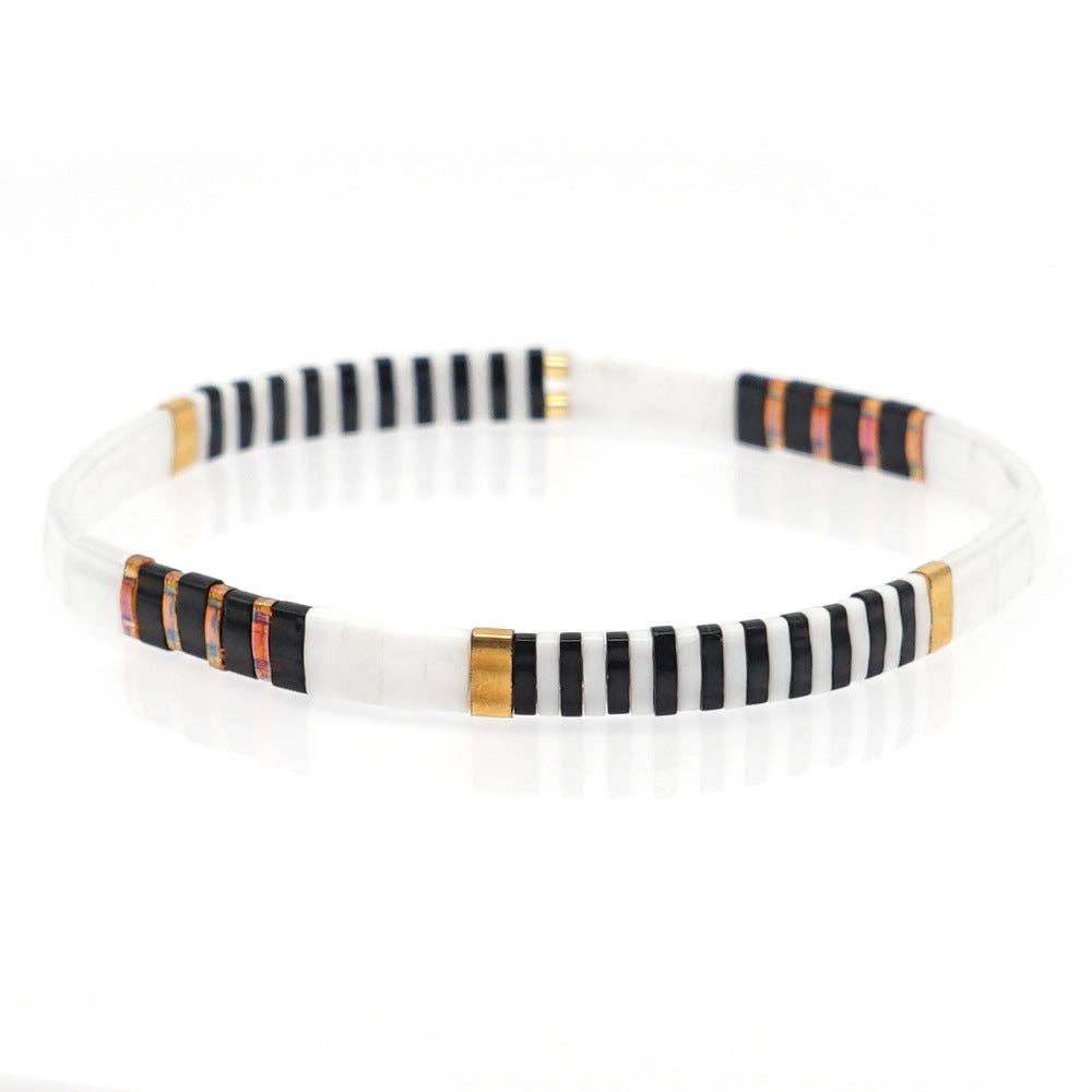 Boho Glass & Hematite Beaded TILA Beads Stretch Bracelet -BJ